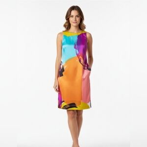 Ann Taylor Abstract Multi-Color Shift Dress Sleeveless Size 2